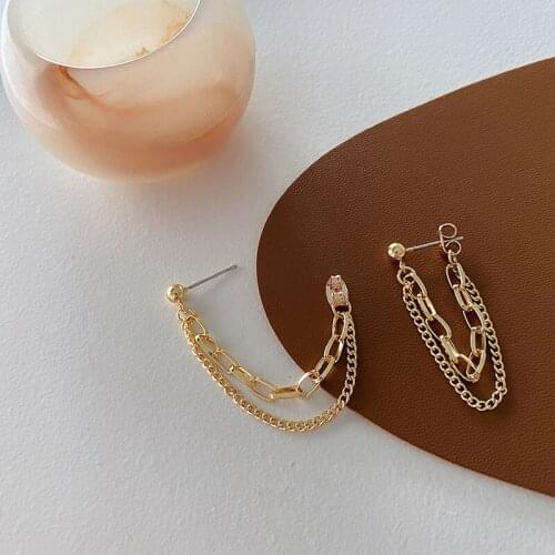 Origin Summer Vintage Gold Linked Chain Tassel Earrings for Women Metal Alloy Double Layered Drop Earrings Statement Jewelry