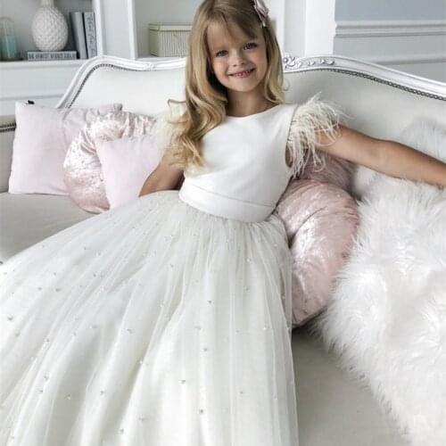 Puffy High/low Layers Flower Girl Dresses Bow Shoulder Girl Pageant Dresses Backless Detachable Long Train Baby Communion Dress