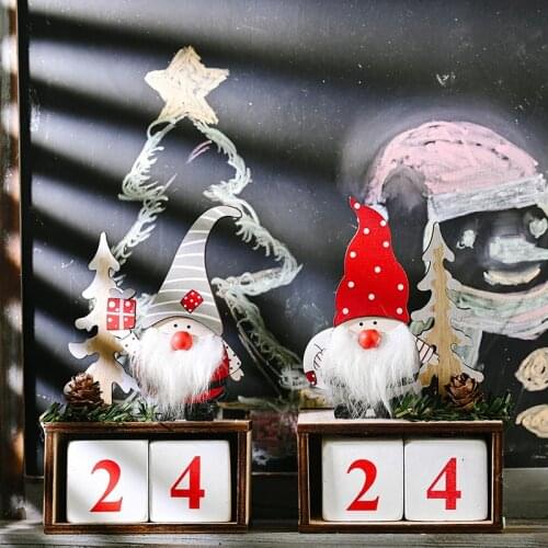 Christmas Countdown Calendar Decoration Wooden Blocks Table Desk Calendar Decoration for Home Office E7