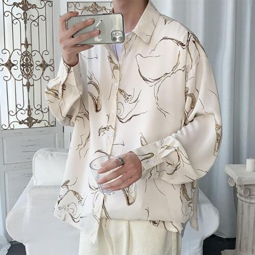 Spring Summer Thin Flower Shirt Mens Fashion Printing Casual Shirt Men Streetwear Korean Long-sleeved Shirt Mens Dress Shirt