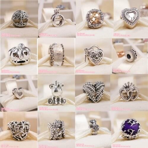 925 Sterling Silver Beads Sweet Pumpkin Bruno the Unicorn Radiant Grains of Energy Hearts Brand Logo Crown O Family Roots Charm