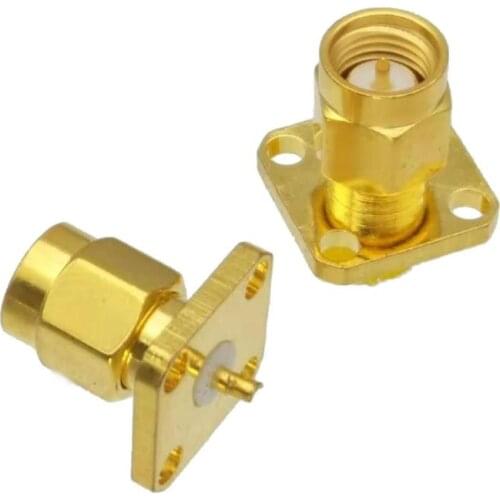SMA male plug 4 holes flange deck mount solder up RF connector