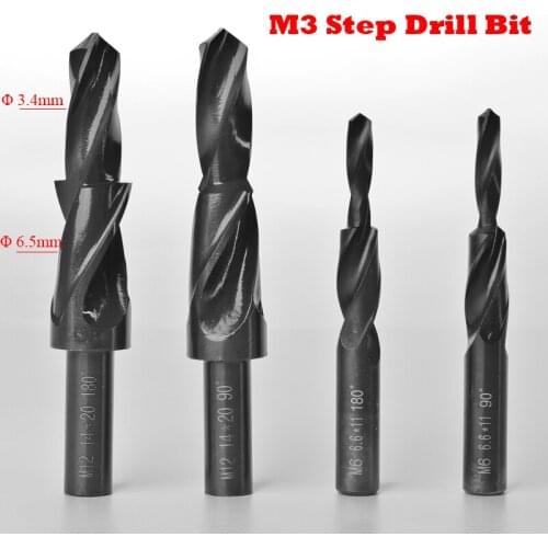 M3 3.4mm 6.5mm 3.4-6.5mm Diameter 90 180 Degree High Speed Steel HSS Small Straight Shank Two Subland Step Core Twist Drill Bit