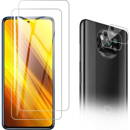 2Pcs Screen 9H Glass+ 2Pcs Camera Film For Xiaomi Redmi 10 10S 9 9S 9T 8T 8 Pro Max 8A 9A 9C 9AT Mi Poco X3 NFC M3 10T Pro Lite