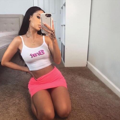Brat Letter Ptint U Neck Sleeveless Camisole Top Female Streetwear Club Backless Slim Crop Top 2021 Summer Fashion Women White