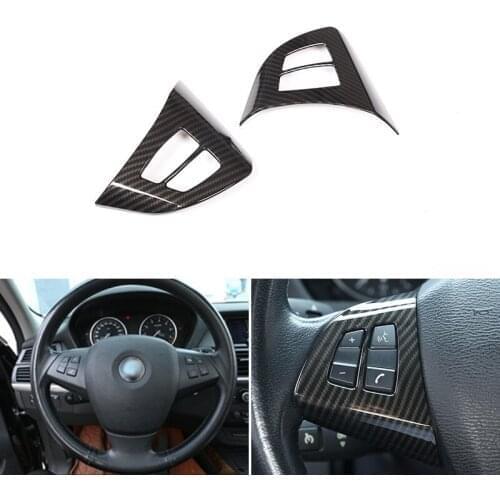 Car Styling Carbon Fiber Texture Interior Steering Wheel Panel Switch Button Frame Cover Trim For BMW X5 E70 2008 - 2013