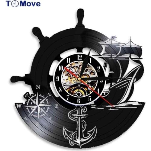 Anchor Ship Naval Compass Vintage Wall Clock Modern Design Sailors Farmhouse Vinyl Record Wall Clock Handmade Sailing Gifts
