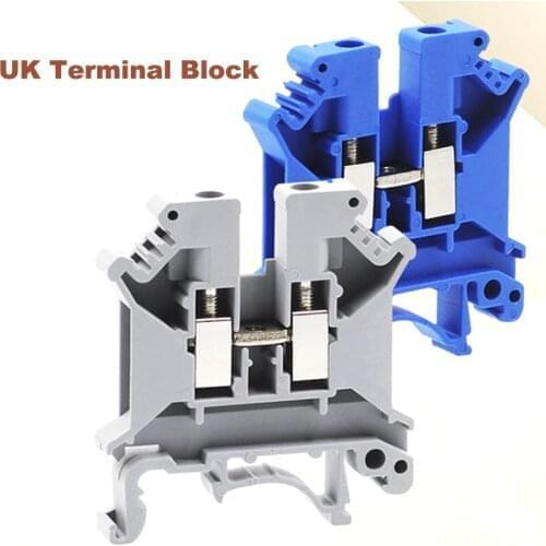 50pcs Din Rail Screw Terminal Block UK-2.5B 3/5/6/10N Bornier Electric Wire Cable Terminals Connector Copper Morsettiera 14~8AWG