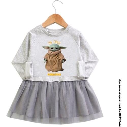 Princess Skirt Girls Mandalorian Baby Yoda Autumn and Winter 2021 Childrens Birthday Dress Long Sleeve Dress