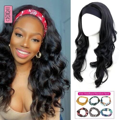 YunRong Body Wave Headband Wig 22Inches Heat Resistant Synthetic Hair Wig For Black Women Water