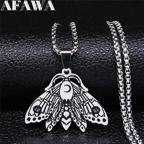 2021 Fashin Witchcraft Moon Moth Stainless Steel Necklace Chain for Women Silver Color Necklace Jewelry bijoux femme N4029S02