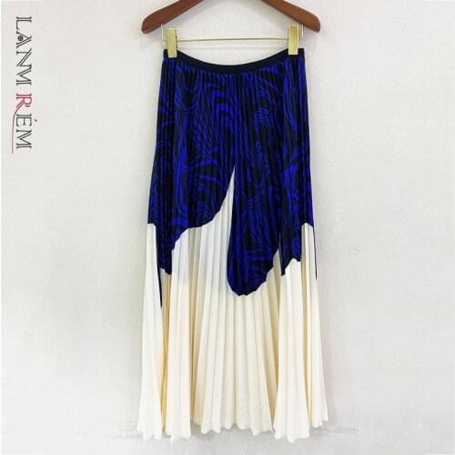 LANMREM High Elastic Waist Half-body folds patchwork pleated Skirt Women Fashion Tide New autumn winter 2021 2E1461