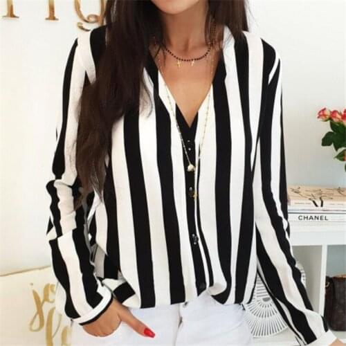 Women Shirts Striped Long Sleeve V Neck Blouses Casual Ladies Shirts Female Tops New Sexy Women Office Blouse Shirt Loose Tops