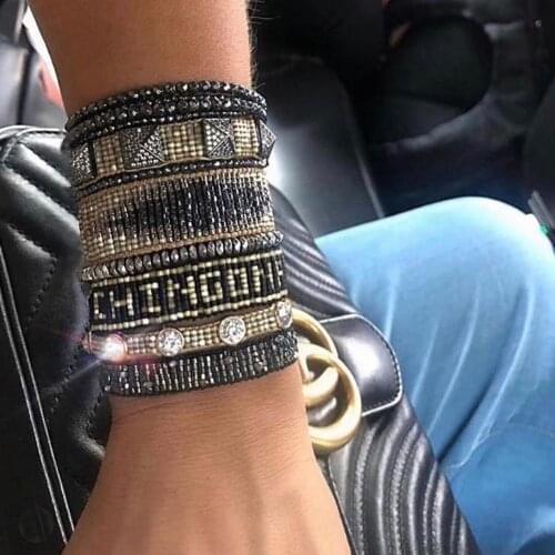 BLUESTAR Women Bracelets Turkish Eye MIYUKI Bracelet Letter Pulseras Mujer Moda Chic Handmade Tassel Crystal Bead Armband