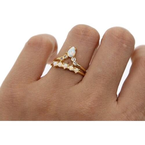 Minimalist Midi Ring for Women Elegant Geometric Triangle tiny cz Opal Crystal Inlay Knuckle wedding Rings Set for girls women