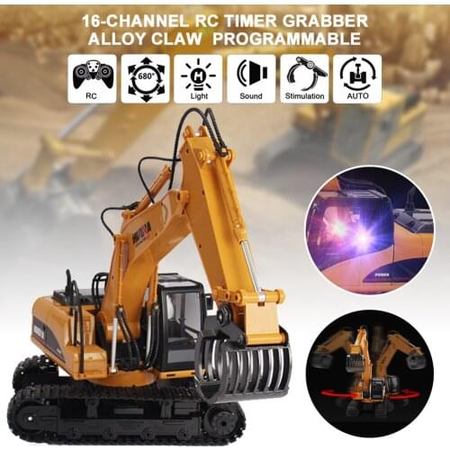 1:14 Diecast 2.4G RC Timber Grab Full Functional 16-Channel Alloy Construction Vehicle Model
