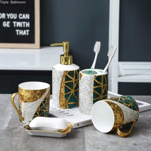 Creative Ceramic Home Bathroom Supplies Kit Ceramic Accessories Set Toothbrush Holder Lotion Bottle Ornaments Present