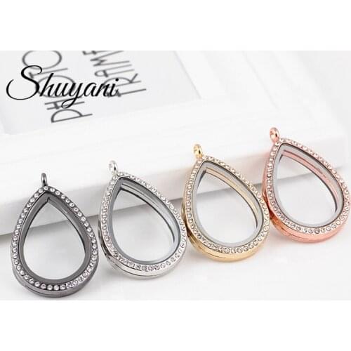 10pcs/lot Mix Colors Water Drop Locket With Rhinestone Memory Magnetic Photo Glass Living Floating Locket Women Gift Jewelry