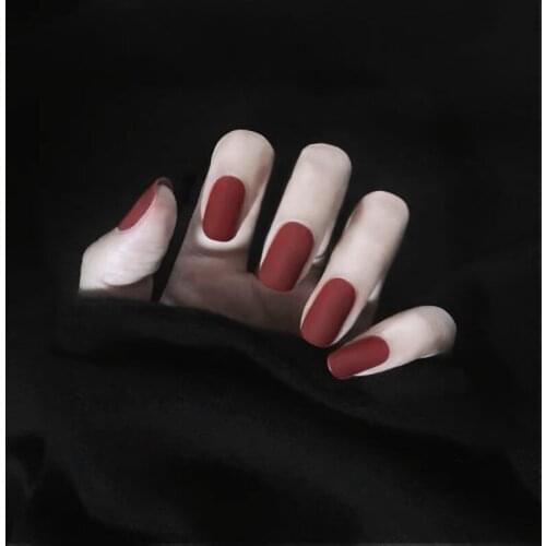 24pcs/Set Middle Long Matte Fake Nails Square Head Red Green Full Finished False Nails with Glue Nail Accessories Faux Ongles