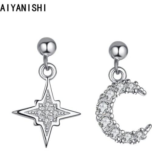 AIYANISHI 925 Sterling Silver Dangle Earrings Moon Star Earrings Wedding Engagement Silver Chandelier Drop Earring Lover Gifts