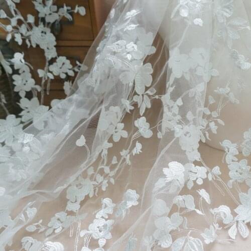 White 115cm Wedding bridal Dress Applique DIY Bridal Headdress scarf veil Embroidered Lace Fabric Patch curtain free shipping