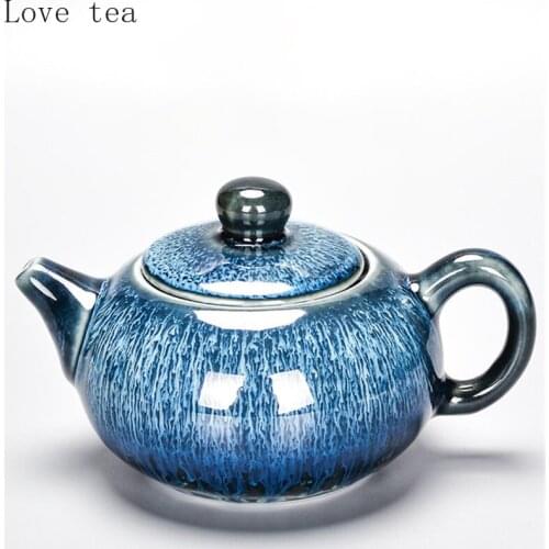 Side handle ceramic teapot Tianmu glaze kiln changed to filter kettle Small Kung Fu tea set exquisite home office supplies