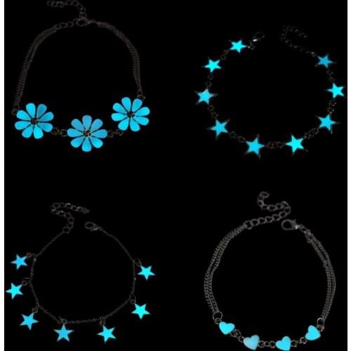 Fashion Luminous Bracelets Bangles Pretty Heart Star Flower Shape Bracelets Glow In The Dark Luminous Bracelet for Women Girls