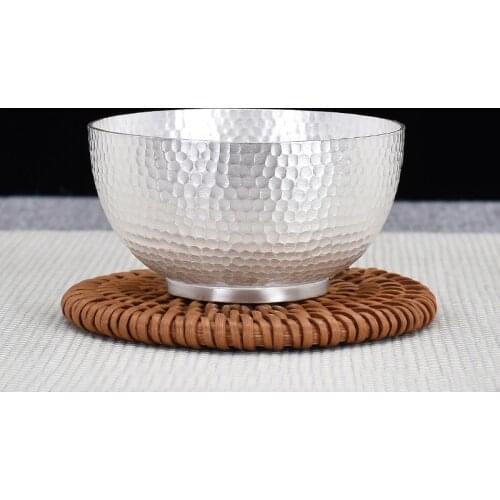 Tea Cup Sterling Silver 999 Handmade Hammer Pattern Master Single Small Bowl Ceremony Accessories Teaware Drinkware Gift Box