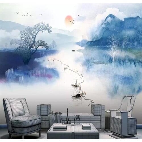 Decorative wallpaper New Chinese ink artistic conception landscape wall cloth background wall decorative painting