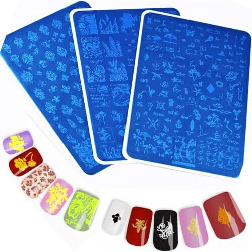 DSC- 9.5*14.5cm(1pc ) Stamping Plate Nail Art Templates Leaves Flower Stripe Design Printing Big Steel Stampe Plate Manicure Too