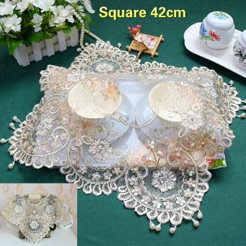 European Luxury Sequins Beaded Lace Tablecloth Table Runner Kitchen Placemat Food Appliances Cover Cloth Wedding Coaster Cup Mat