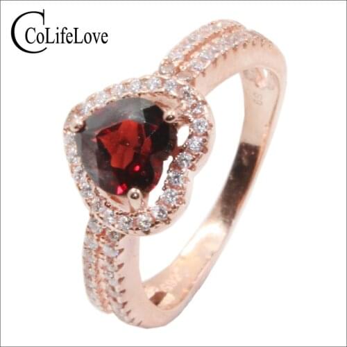 CoLife Jewelry 925 Sterling Silver Heart Ring with Garnet 6mm Heart Cut Natural Garnet Silver Ring Romantic Engagement Ring