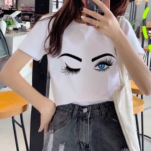 Beautiful face Tee Shirt Sexy eyelash Tumblr Graphic T Shirt Fashion Women T-Shirt Female Tees Camisa Print T-shirts