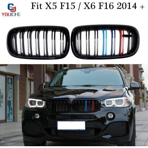 Gloss M color Front Bumper Grille for BMW X5 X6 F15 F16 5-door SUV 2014 + ABS Replacement Grill Car Styling Racing Grills Mesh