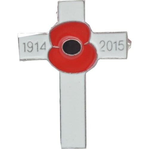 White Enamel Cross and Red Poppy Brooch