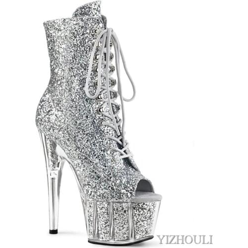 15cm heels, low heels for dinner, 5in heels with gold and silver sequins, ankle boots for model pole dancing