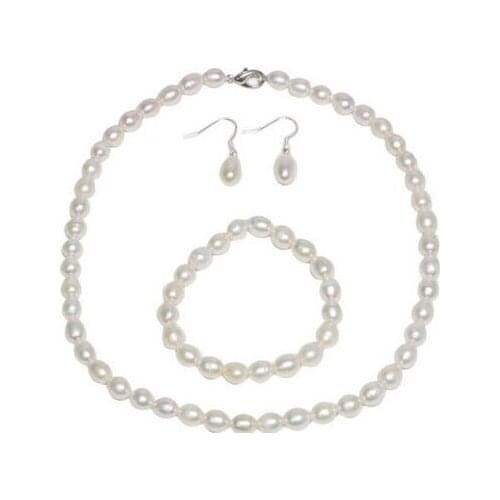 Jewelry 001320 GENUINE REAL WHITE FRESHWATER PEARL NECKLACE BRACELET EARRING PEARL SET