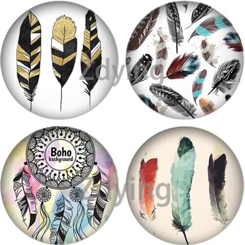 Zdying 10pcs Peacock Animal Birds Feathers Pattern Round Glass Cabochon Dome Beads DIY Pendant Necklace Brooch Jewelry Findings
