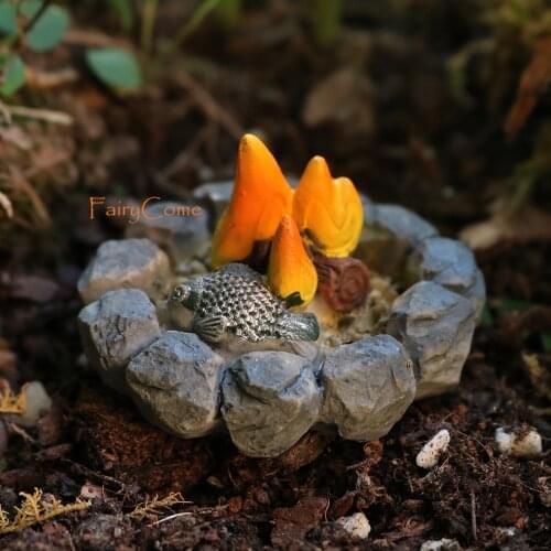 FairyCome Miniature Garden Campfire with Fish Fairy Garden Wood & Stone Bonfire Miniature Garden Mini Gnomes Picnic Accessories