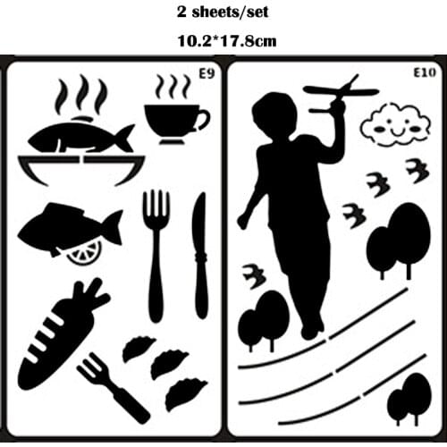 2pc Reusable Food Painting Template Stencils DIY Scrapbooking Diary Album Decorative Accessories Drawing Office School Supplies