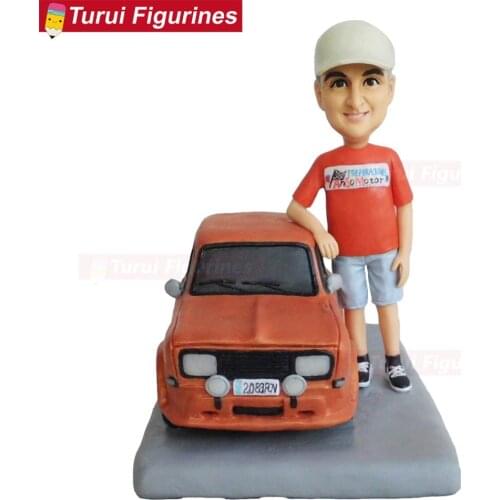 Car model sculpture boy bobblehead birthday cake stands cake toppers polymer clay dolls