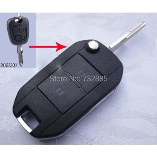 MODIFIED SHELL FOLDING FLIP REMOTE KEY CASE 2 BTN BUTTONS FOR PEUGEOT 206 207 KEYLESS ENTRY REMOTE FOB