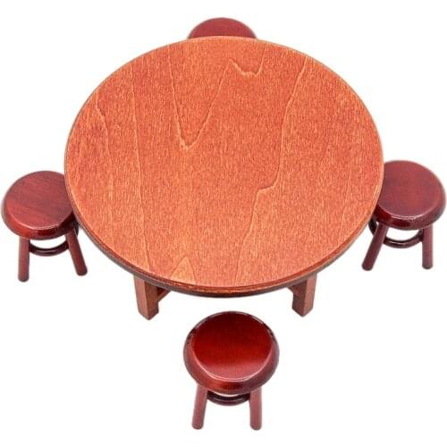 Odoria 1:12 Miniature Wooden Dining Table and 4 Chairs Dollhouse Furniture Accessories