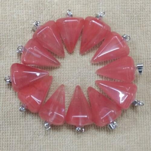 Wholesale 12pcs/lot 2017 fashion watermelon red stone hexagon pyramis shape pendants charms for jewelry making free shipping