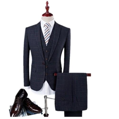 Jacket+Pant+Vest) Male Suits Slim Fit Fashion Leisure Man Business Men Coat Blazers Free Shipping Custom Wedding Suit