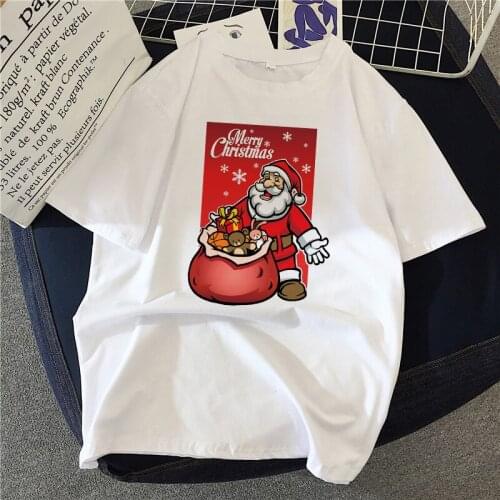 Suitable all seasons New cute reindeer tshirt women Christmas women tshirts Harajuku Short Sleeve Women Tee Tops Camisetas Mujer