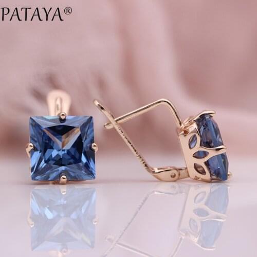 PATAYA New Gradient Blue Square Earrings Women Fashion Wedding Party Fine Jewelry 585 Rose Gold Natural Zircon Dangle Earrings