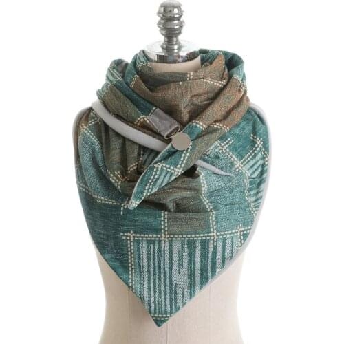 Women Contrast Color Plaid Large Triangle Scarf with Clip Winter Autumn Neck Warmer Snood Thermal Blanket Poncho Shawl