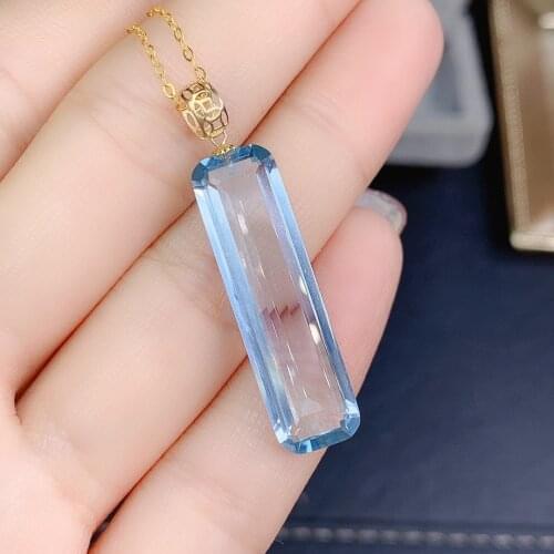 Shilovem 18k yellow gold piezoelectricity aquamarine pendants fine Jewelry women trendy wedding none necklace gift new jcz0012a