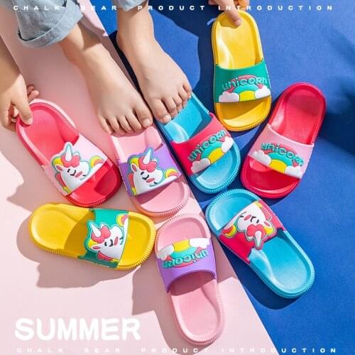 Unicorn Kids Slippers New Summer Little Boys Girls Slippers PVC Non-slip Children Beach Shoes Toddler Sandals Kids Flip Flops